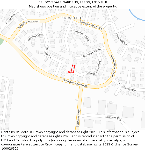 18, DOVEDALE GARDENS, LEEDS, LS15 8UP: Location map and indicative extent of plot