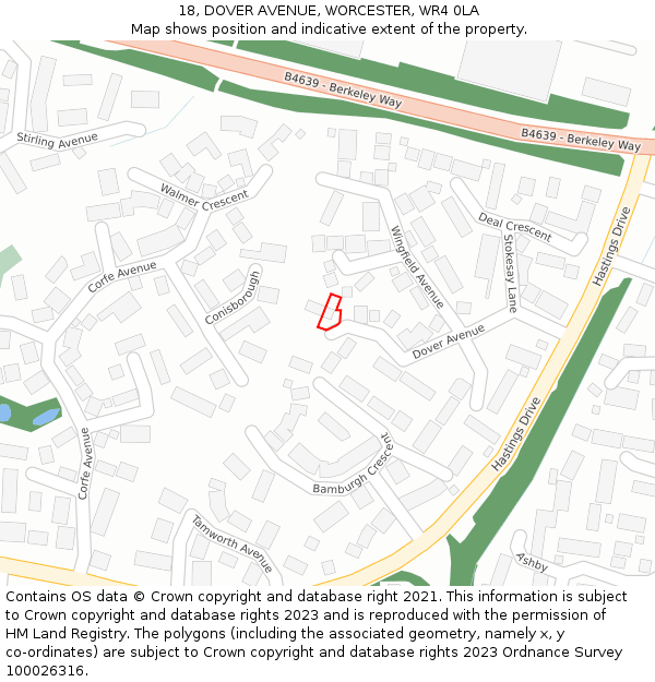 18, DOVER AVENUE, WORCESTER, WR4 0LA: Location map and indicative extent of plot