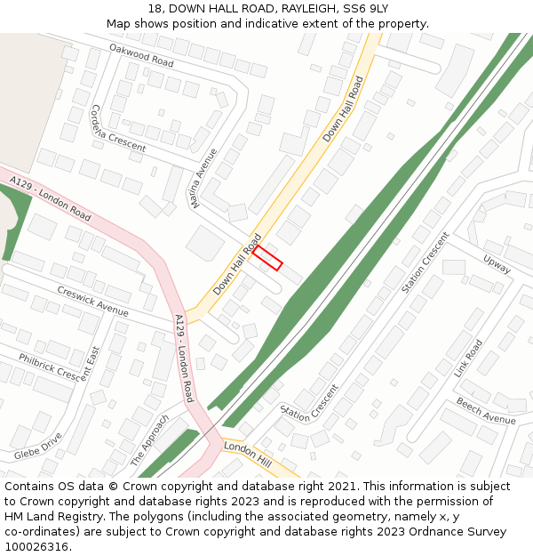 18, DOWN HALL ROAD, RAYLEIGH, SS6 9LY: Location map and indicative extent of plot