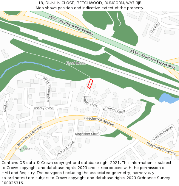 18, DUNLIN CLOSE, BEECHWOOD, RUNCORN, WA7 3JR: Location map and indicative extent of plot