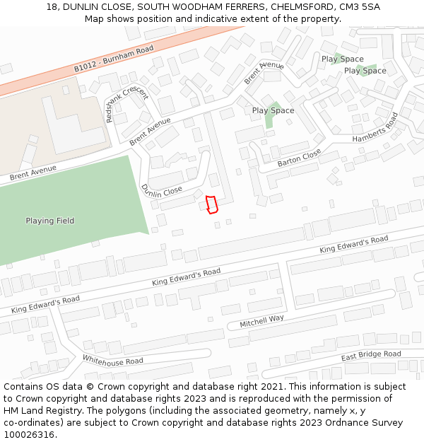18, DUNLIN CLOSE, SOUTH WOODHAM FERRERS, CHELMSFORD, CM3 5SA: Location map and indicative extent of plot