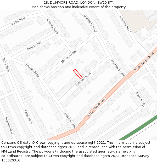 18, DUNMORE ROAD, LONDON, SW20 8TN: Location map and indicative extent of plot