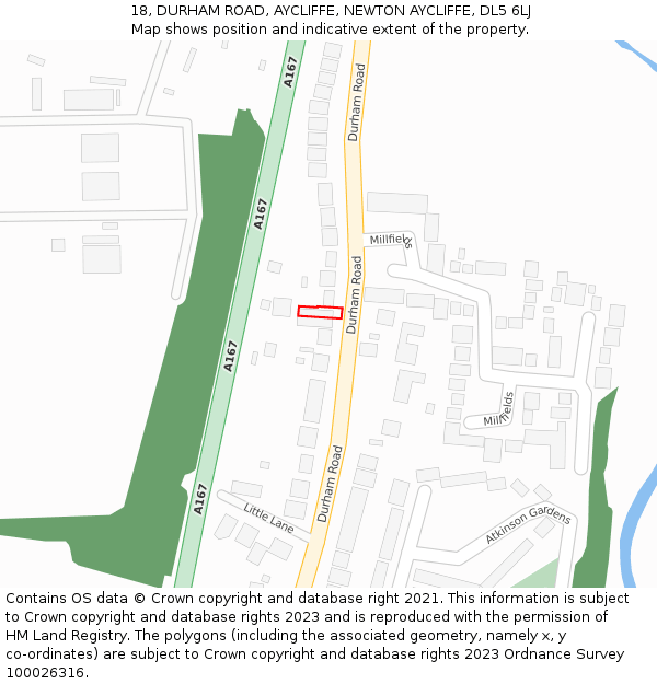 18, DURHAM ROAD, AYCLIFFE, NEWTON AYCLIFFE, DL5 6LJ: Location map and indicative extent of plot