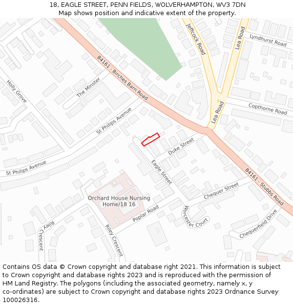 18, EAGLE STREET, PENN FIELDS, WOLVERHAMPTON, WV3 7DN: Location map and indicative extent of plot