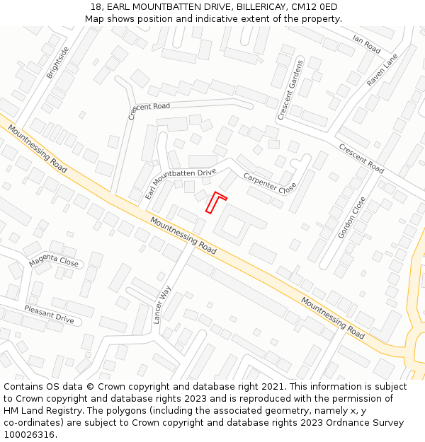 18, EARL MOUNTBATTEN DRIVE, BILLERICAY, CM12 0ED: Location map and indicative extent of plot
