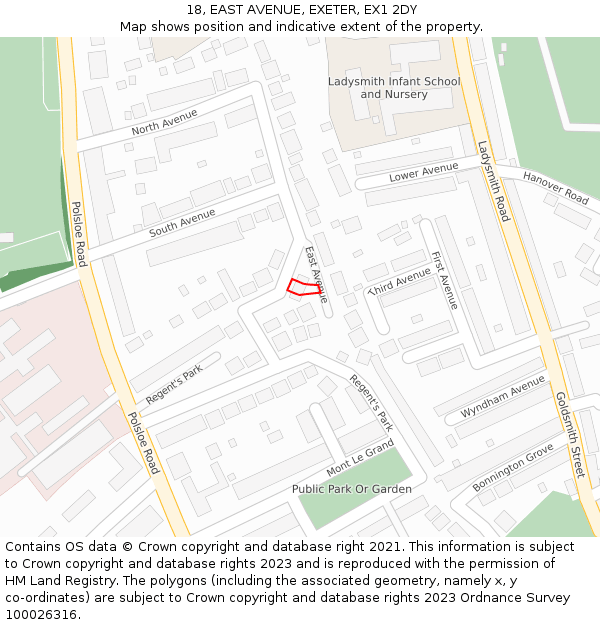 18, EAST AVENUE, EXETER, EX1 2DY: Location map and indicative extent of plot
