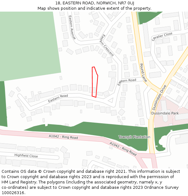 18, EASTERN ROAD, NORWICH, NR7 0UJ: Location map and indicative extent of plot