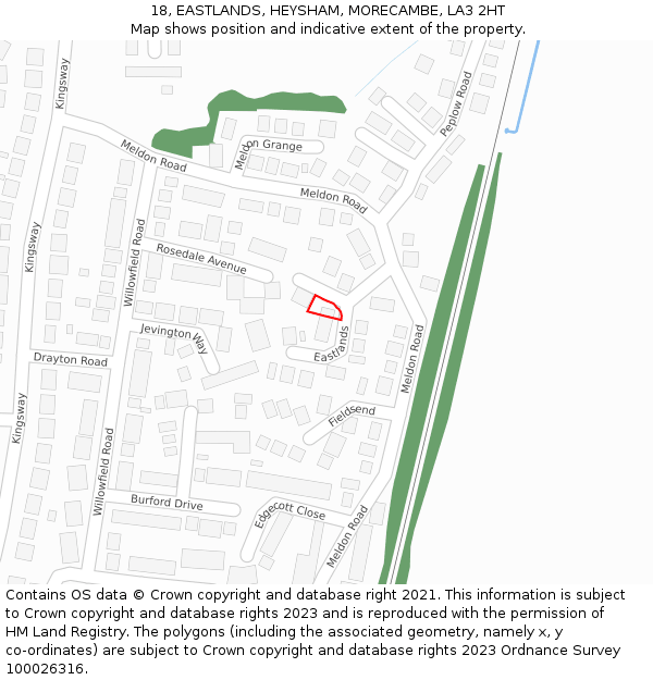 18, EASTLANDS, HEYSHAM, MORECAMBE, LA3 2HT: Location map and indicative extent of plot
