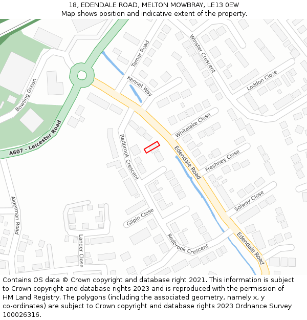 18, EDENDALE ROAD, MELTON MOWBRAY, LE13 0EW: Location map and indicative extent of plot