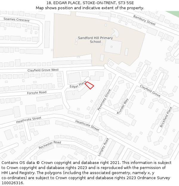 18, EDGAR PLACE, STOKE-ON-TRENT, ST3 5SE: Location map and indicative extent of plot