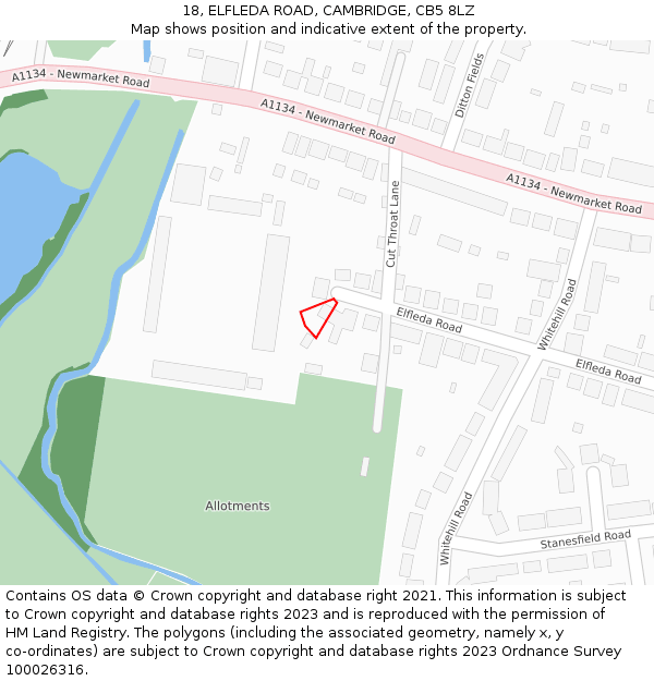 18, ELFLEDA ROAD, CAMBRIDGE, CB5 8LZ: Location map and indicative extent of plot