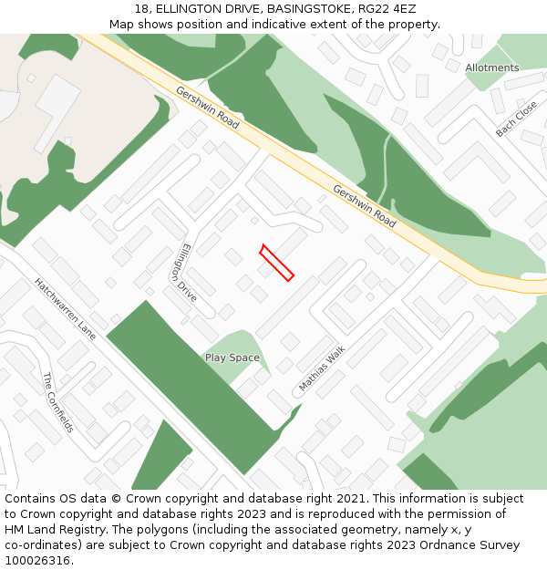 18, ELLINGTON DRIVE, BASINGSTOKE, RG22 4EZ: Location map and indicative extent of plot