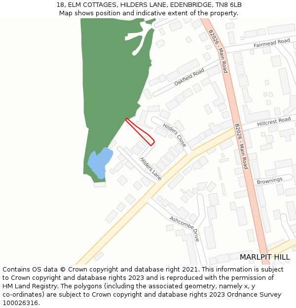 18, ELM COTTAGES, HILDERS LANE, EDENBRIDGE, TN8 6LB: Location map and indicative extent of plot