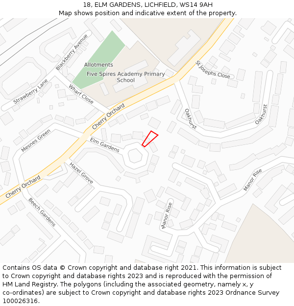 18, ELM GARDENS, LICHFIELD, WS14 9AH: Location map and indicative extent of plot
