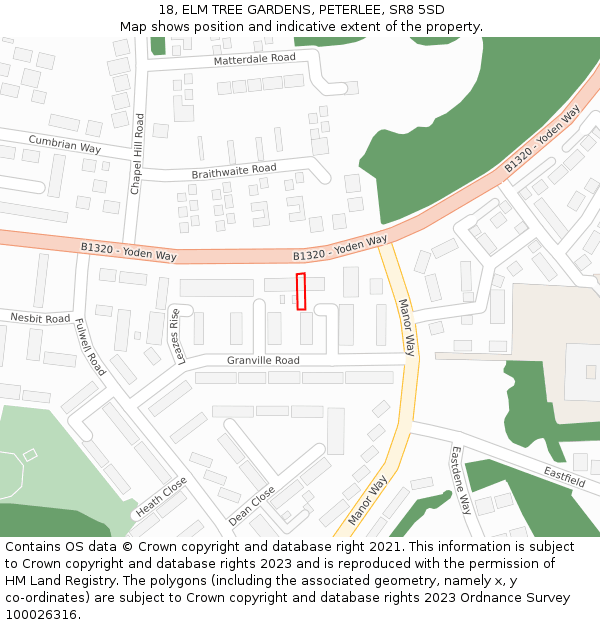 18, ELM TREE GARDENS, PETERLEE, SR8 5SD: Location map and indicative extent of plot