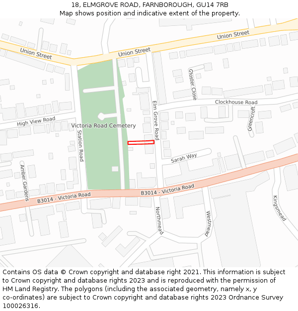 18, ELMGROVE ROAD, FARNBOROUGH, GU14 7RB: Location map and indicative extent of plot