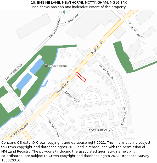 18, ENGINE LANE, NEWTHORPE, NOTTINGHAM, NG16 3PX: Location map and indicative extent of plot