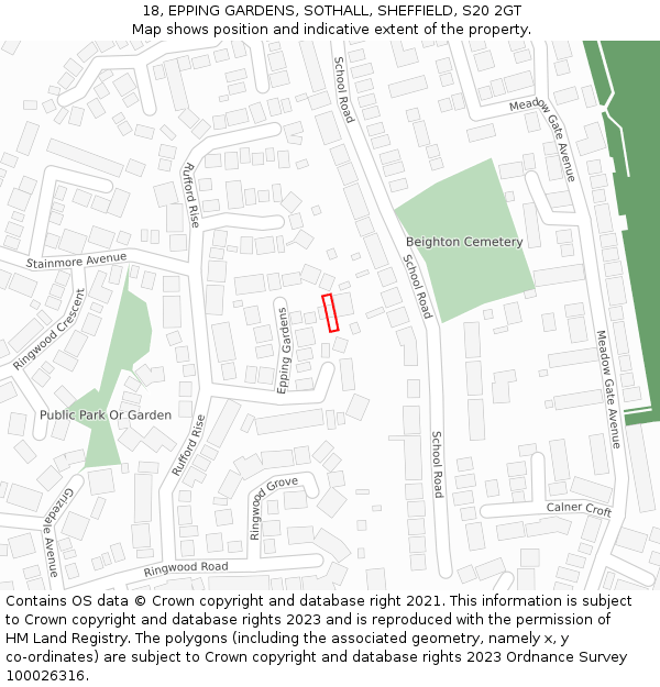 18, EPPING GARDENS, SOTHALL, SHEFFIELD, S20 2GT: Location map and indicative extent of plot