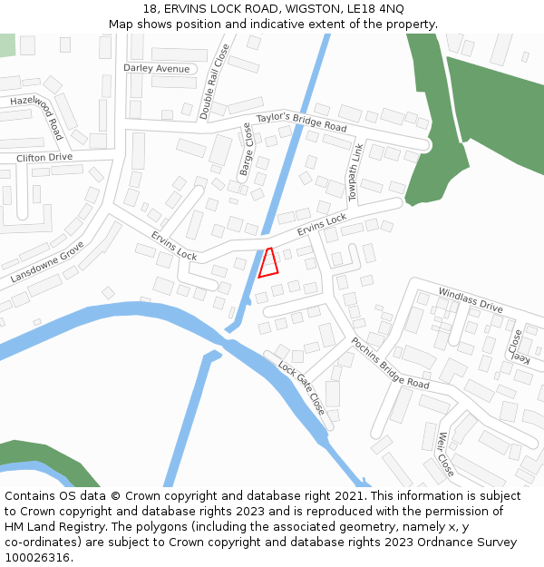 18, ERVINS LOCK ROAD, WIGSTON, LE18 4NQ: Location map and indicative extent of plot