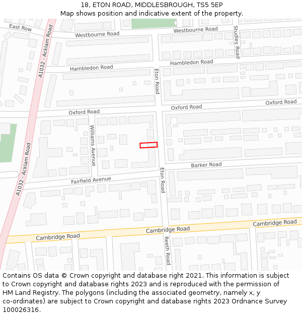 18, ETON ROAD, MIDDLESBROUGH, TS5 5EP: Location map and indicative extent of plot