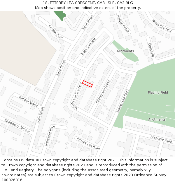 18, ETTERBY LEA CRESCENT, CARLISLE, CA3 9LG: Location map and indicative extent of plot