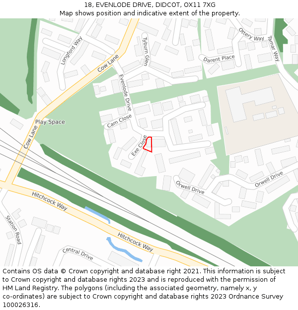18, EVENLODE DRIVE, DIDCOT, OX11 7XG: Location map and indicative extent of plot
