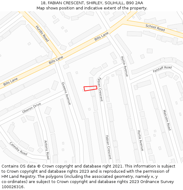 18, FABIAN CRESCENT, SHIRLEY, SOLIHULL, B90 2AA: Location map and indicative extent of plot