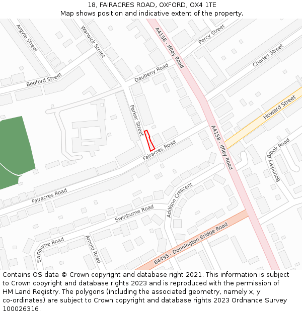 18, FAIRACRES ROAD, OXFORD, OX4 1TE: Location map and indicative extent of plot