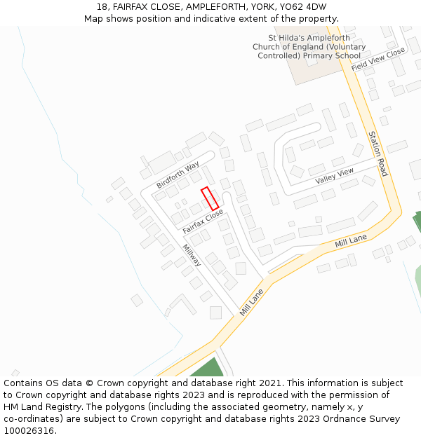 18, FAIRFAX CLOSE, AMPLEFORTH, YORK, YO62 4DW: Location map and indicative extent of plot