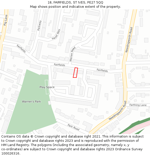 18, FAIRFIELDS, ST IVES, PE27 5QQ: Location map and indicative extent of plot