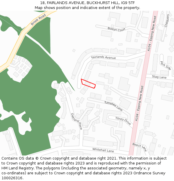 18, FAIRLANDS AVENUE, BUCKHURST HILL, IG9 5TF: Location map and indicative extent of plot