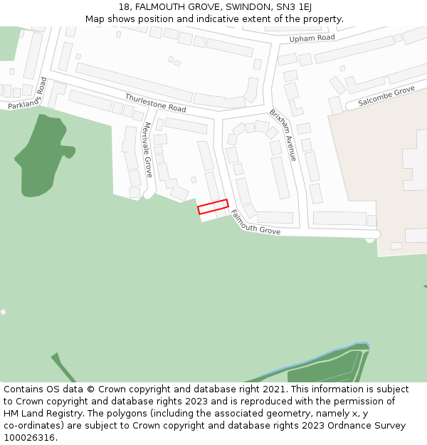 18, FALMOUTH GROVE, SWINDON, SN3 1EJ: Location map and indicative extent of plot