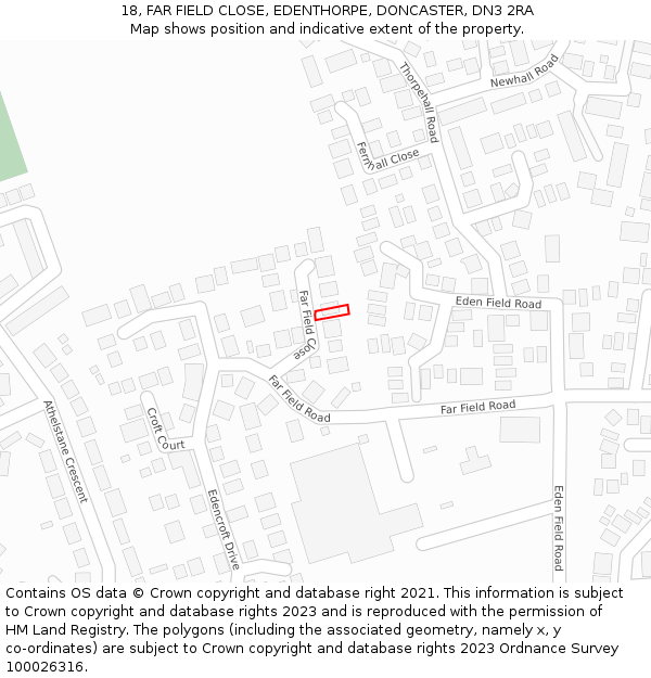 18, FAR FIELD CLOSE, EDENTHORPE, DONCASTER, DN3 2RA: Location map and indicative extent of plot