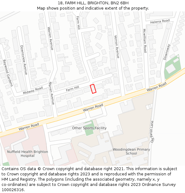 18, FARM HILL, BRIGHTON, BN2 6BH: Location map and indicative extent of plot