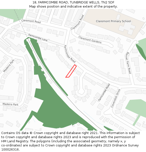 18, FARMCOMBE ROAD, TUNBRIDGE WELLS, TN2 5DF: Location map and indicative extent of plot