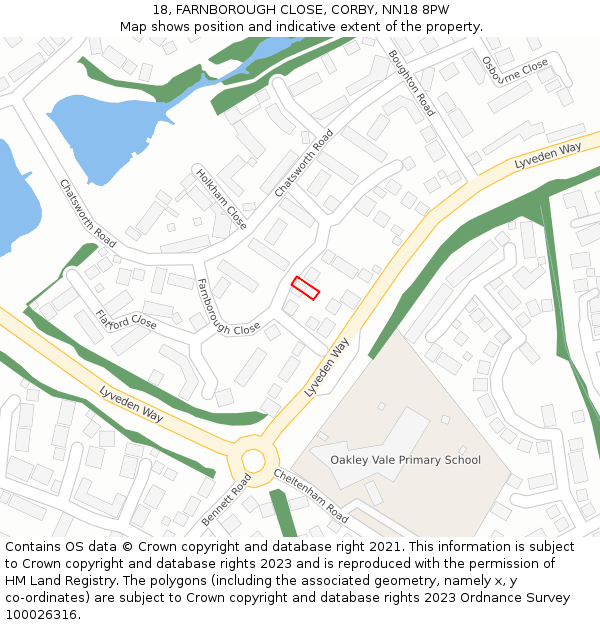 18, FARNBOROUGH CLOSE, CORBY, NN18 8PW: Location map and indicative extent of plot