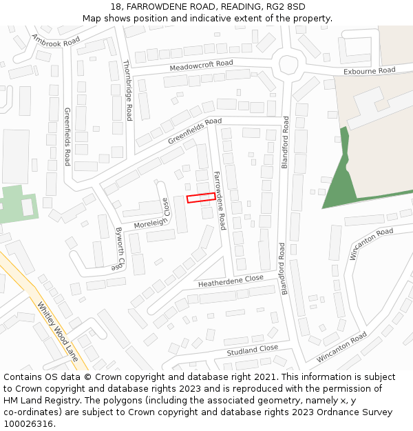 18, FARROWDENE ROAD, READING, RG2 8SD: Location map and indicative extent of plot