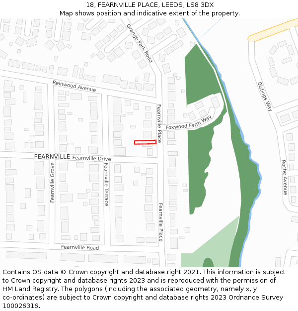18, FEARNVILLE PLACE, LEEDS, LS8 3DX: Location map and indicative extent of plot