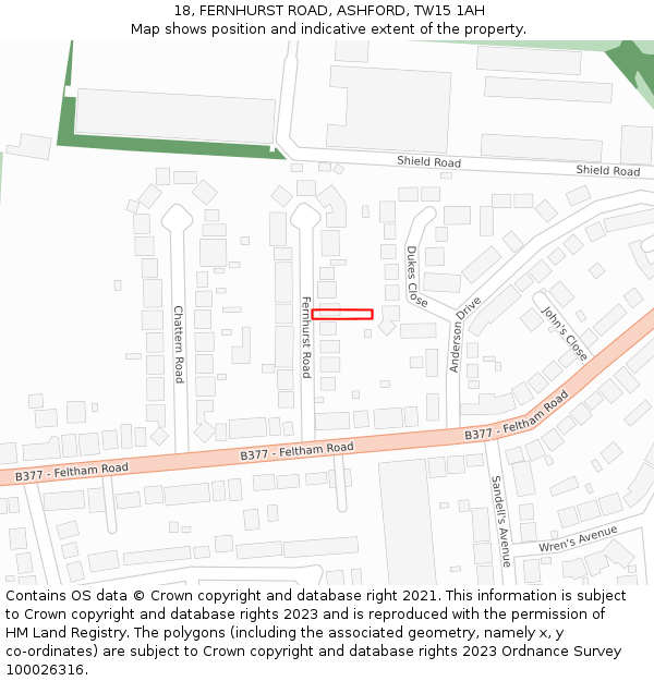 18, FERNHURST ROAD, ASHFORD, TW15 1AH: Location map and indicative extent of plot