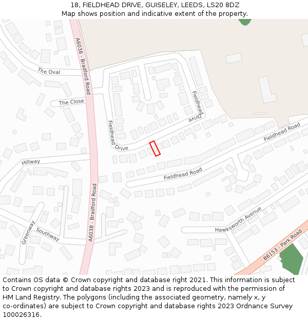 18, FIELDHEAD DRIVE, GUISELEY, LEEDS, LS20 8DZ: Location map and indicative extent of plot