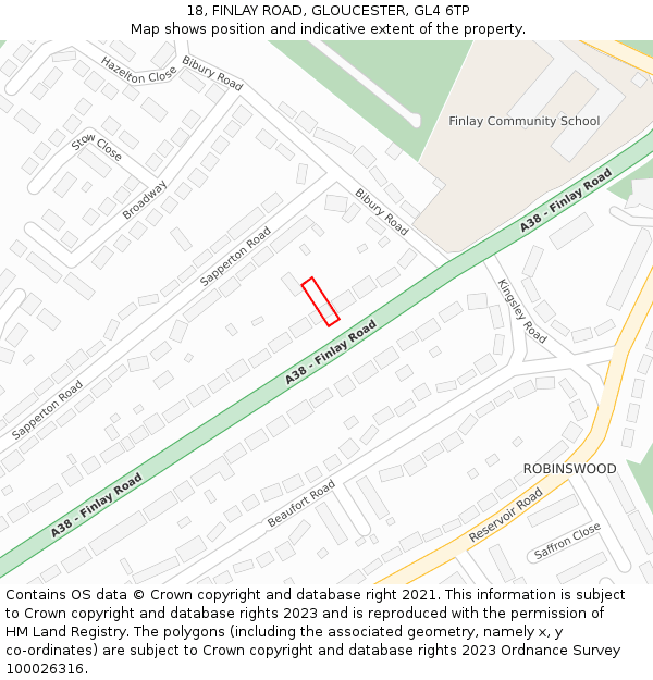 18, FINLAY ROAD, GLOUCESTER, GL4 6TP: Location map and indicative extent of plot