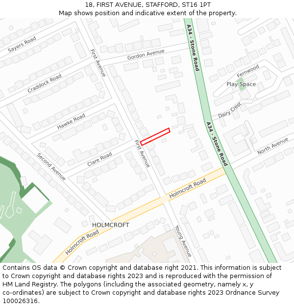 18, FIRST AVENUE, STAFFORD, ST16 1PT: Location map and indicative extent of plot