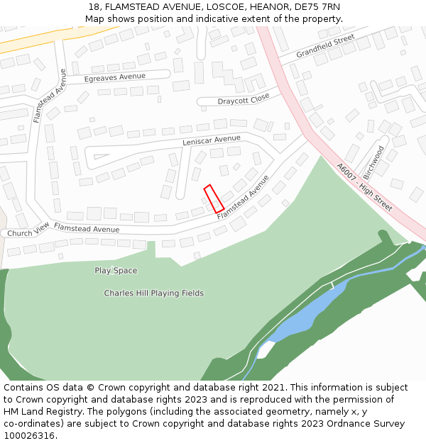 18, FLAMSTEAD AVENUE, LOSCOE, HEANOR, DE75 7RN: Location map and indicative extent of plot