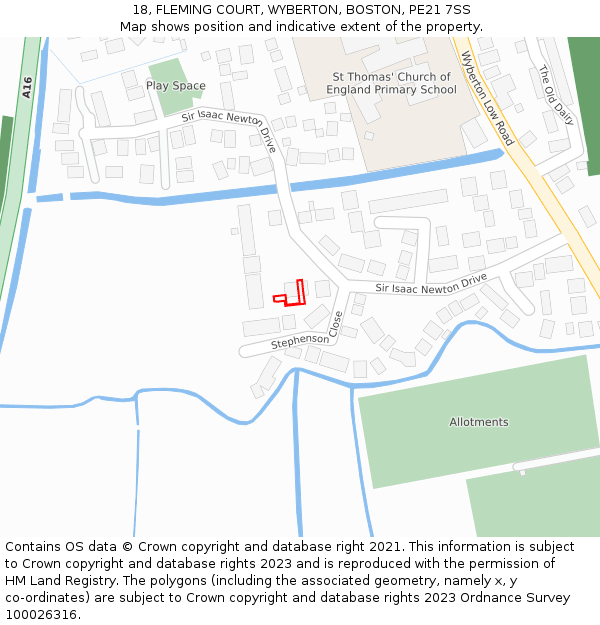 18, FLEMING COURT, WYBERTON, BOSTON, PE21 7SS: Location map and indicative extent of plot