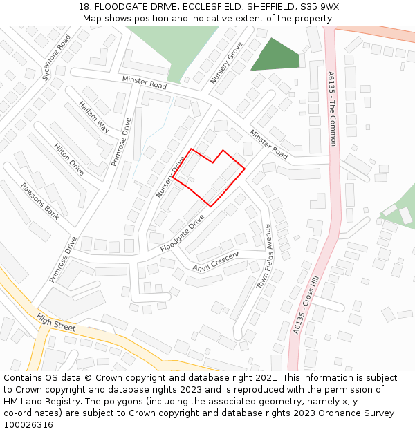 18, FLOODGATE DRIVE, ECCLESFIELD, SHEFFIELD, S35 9WX: Location map and indicative extent of plot