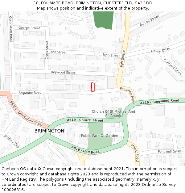 18, FOLJAMBE ROAD, BRIMINGTON, CHESTERFIELD, S43 1DD: Location map and indicative extent of plot