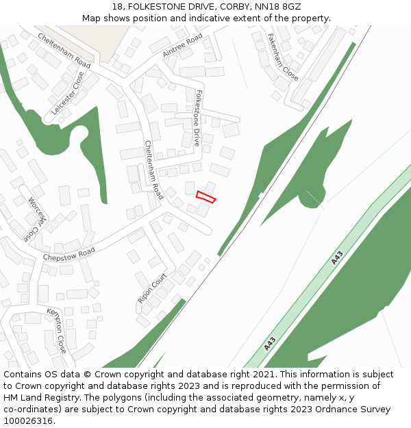 18, FOLKESTONE DRIVE, CORBY, NN18 8GZ: Location map and indicative extent of plot