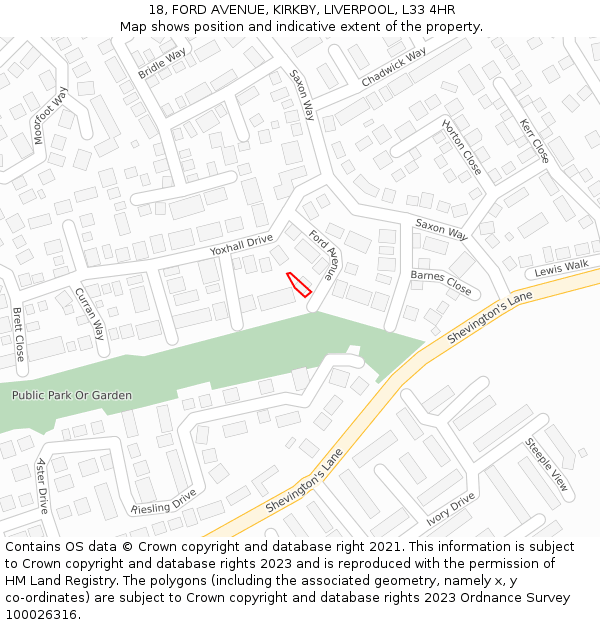 18, FORD AVENUE, KIRKBY, LIVERPOOL, L33 4HR: Location map and indicative extent of plot