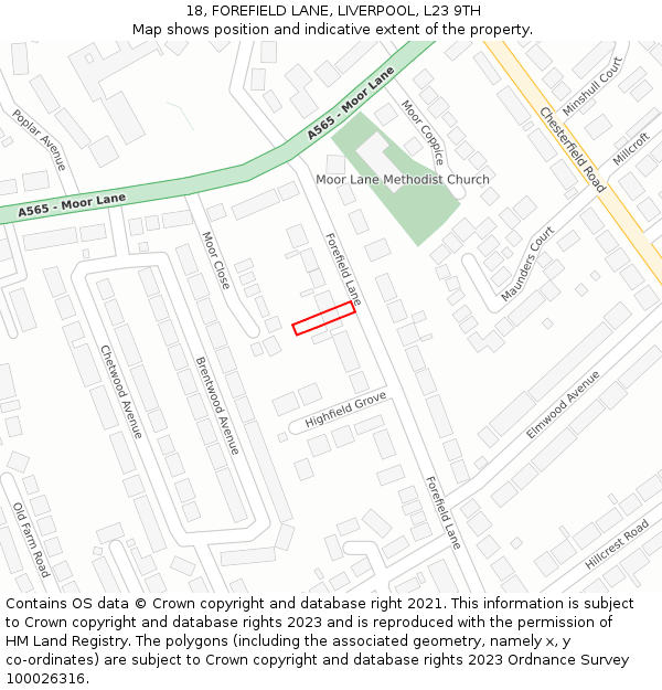 18, FOREFIELD LANE, LIVERPOOL, L23 9TH: Location map and indicative extent of plot