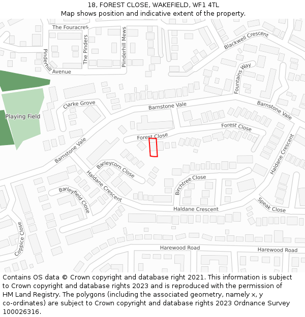 18, FOREST CLOSE, WAKEFIELD, WF1 4TL: Location map and indicative extent of plot